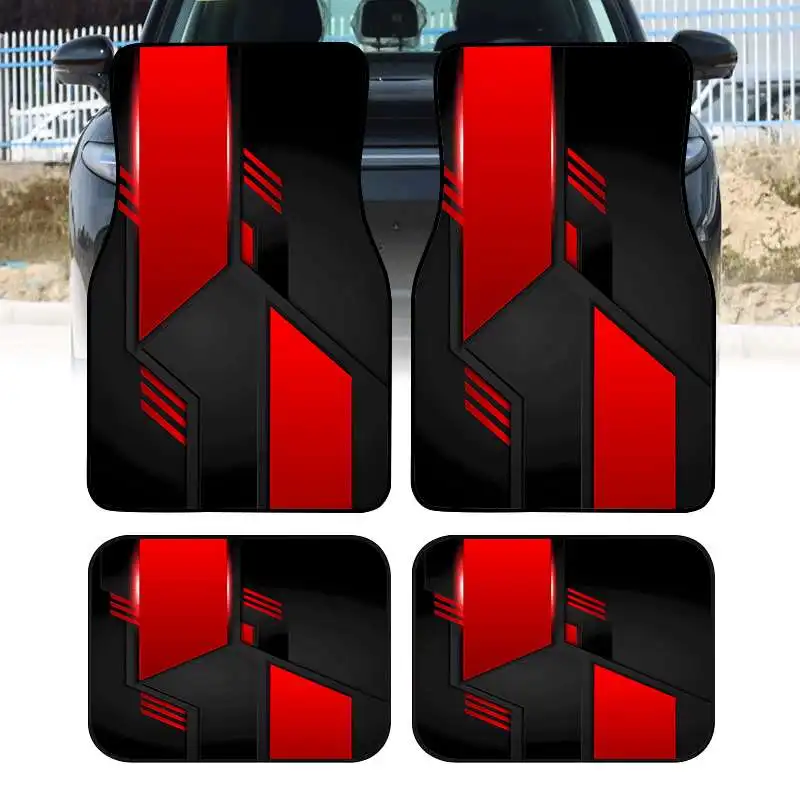 2pcs/4pcs Black And Red Cool Car Floor Mats | Durable Polyester, Ideal For Sedans, Trucks, SUVs, Perfect Gift Choice, Universal