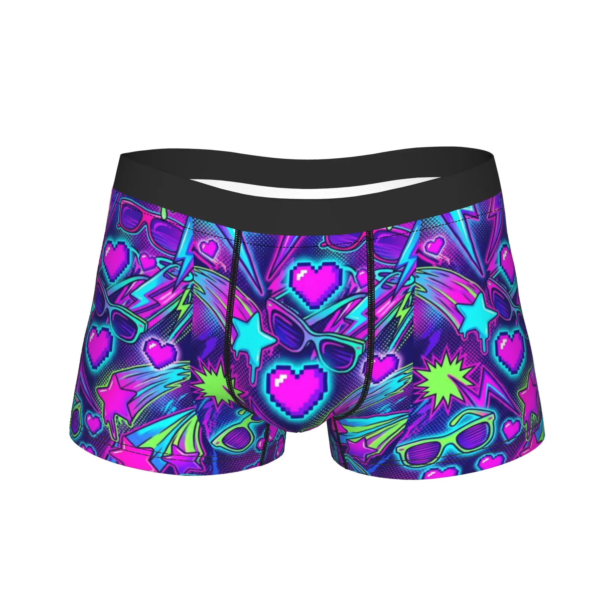 Harajuku Neon Heart Trippy Design Boxer Shorts 3D Pouch Underwear Quality Shorts Briefs Comfortable Men Panties Plus Size 2XL
