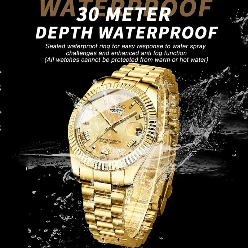 BINBOND นาฬิกาสุดหรูสําหรับชายกันน้ําส่องสว่างวันที่สัปดาห์สแตนเลสผู้ชายนาฬิกาข้อมือ Casual ควอตซ์นาฬิกาผู้ชายชายนาฬิกา