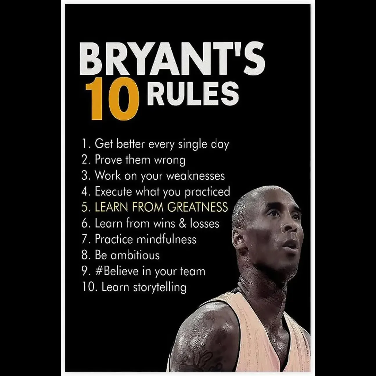 Affiche sur toile de basket-ball de motivation Kobe Bryants Rules, art mural, sans cadre, décoration d'intérieur, salon, chambre à coucher, pouces x cm