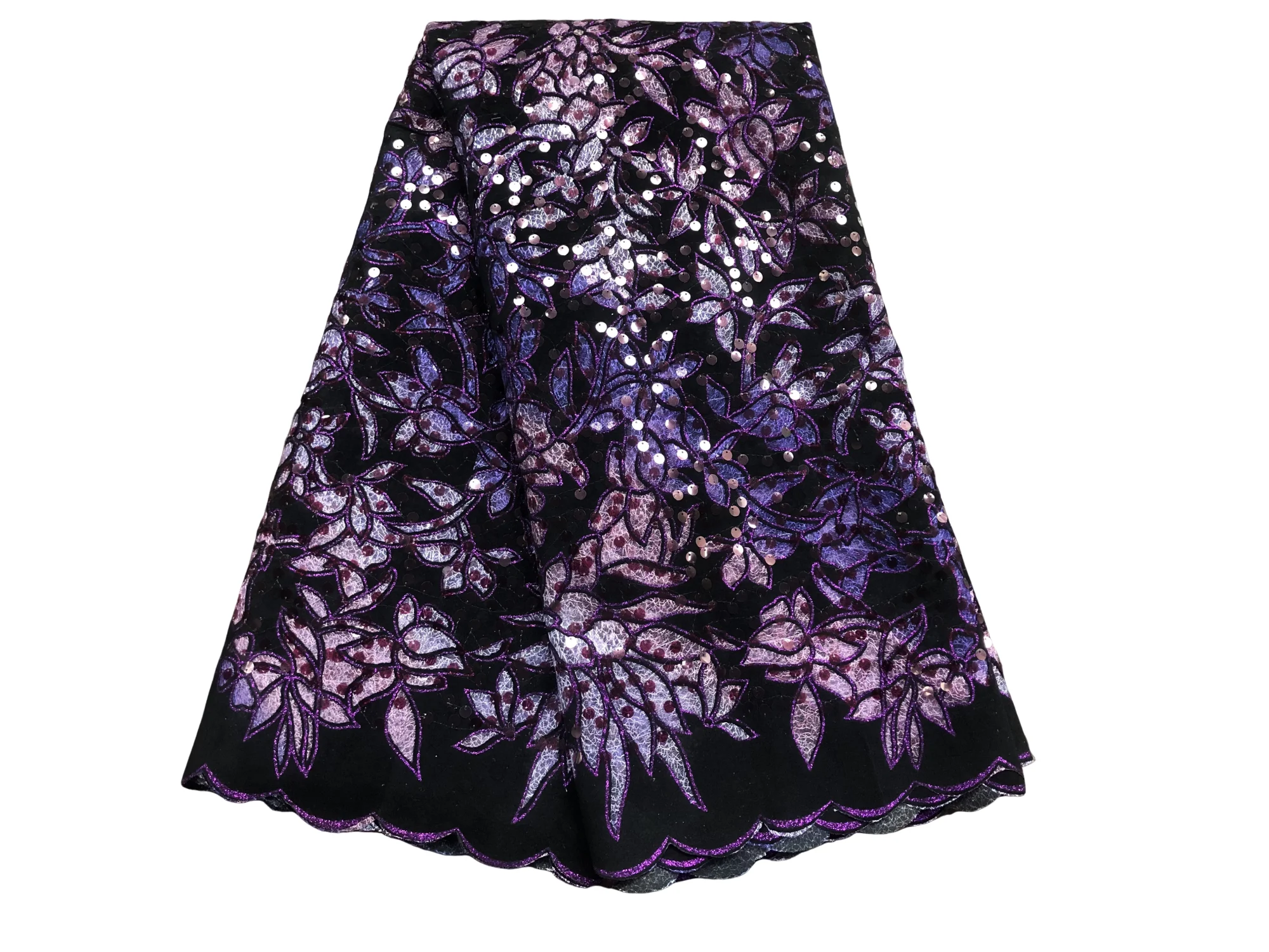 5Yards French Sequins Flocking Velvet Lace Fabric 2025 High Quality African Velvet Lace Fabric For Women Luxury Party Dresses WF