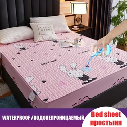 Waterproof Cartoon Printed Bed Sheet, Thicken Bed Cover, Durable and Skin-Friendly Mattress Protector,150x200, 180x200, 200x220