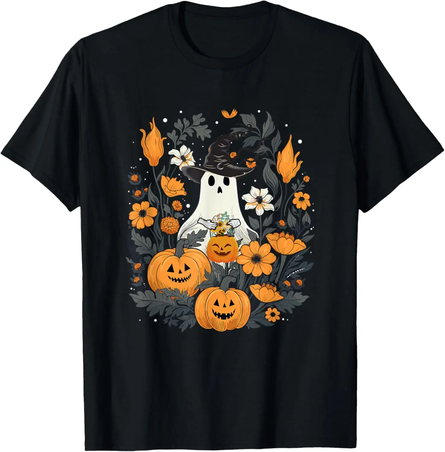 

Vintage Floral Ghost Cute Autumn Halloween Gothic T-Shirt