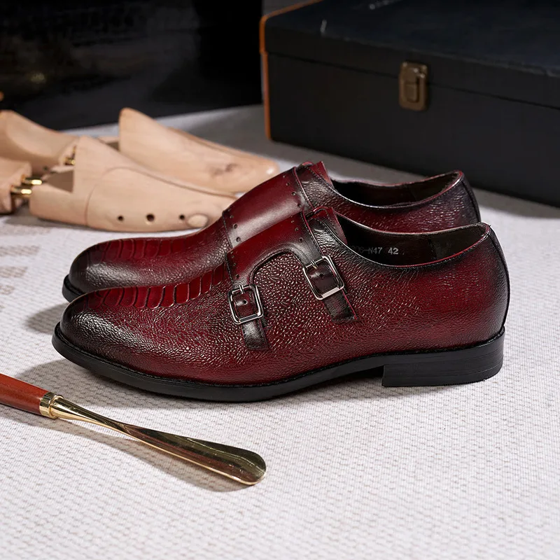 Double Buckle Mengke Suit Pointed Handmade Leather Suede Men Casual Shoes Men's Loafers Soft Sole Soft Leather British Men Shoes