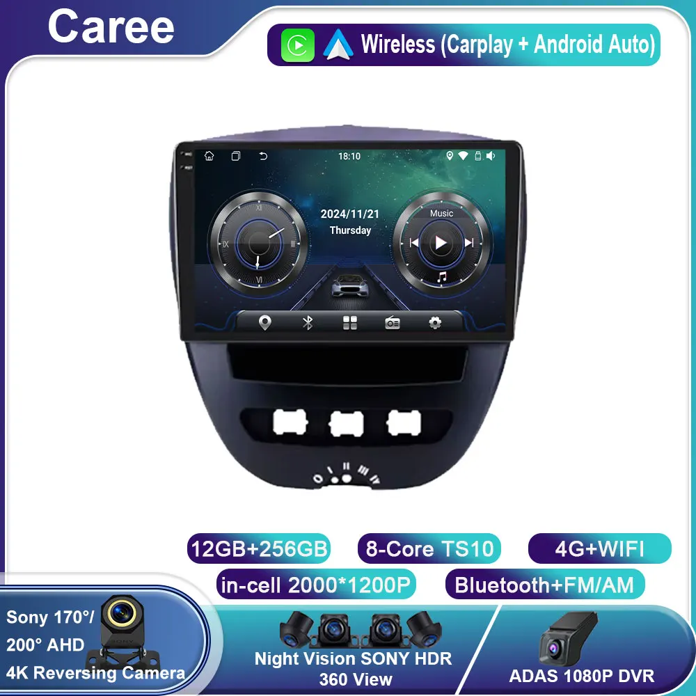 

Автомобильный мультимедийный плеер Android 14 для Peugeot 107 Toyota Aygo Citroen C1 2005-2014, головное устройство, стерео GPS-навигация BT 4G No 2 Din