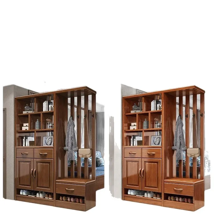 Modern simple living room partition solid wood wine cabinet entrance entrance integrated shoe  room hall cabinet screen rack