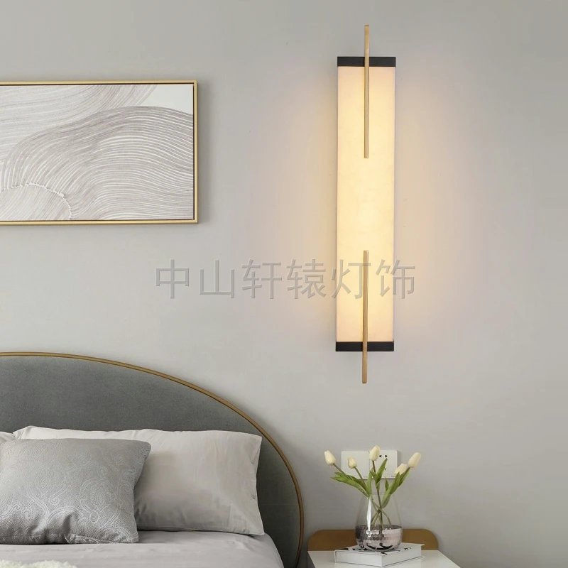 

New Chinese style living room wall lamp light luxury creative designer aisle stairs bedroom bedside lamp background wall marble
