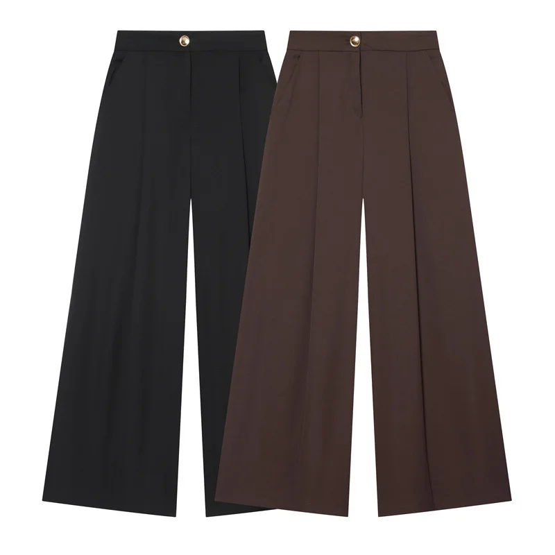 

Withered Spring And Summer European And American Style Solid Color High Waist Casual Wide Leg Pants Women's Pants And Trousers