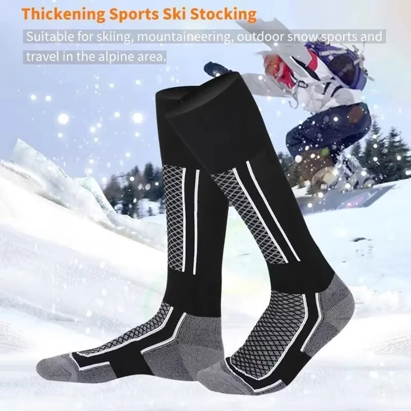 DIZETION 1 Pair Winter Warm Thickening Ski Stockings Hiking Socks For Women Men Children Anti-Cold Outdoor High Sports Stockings