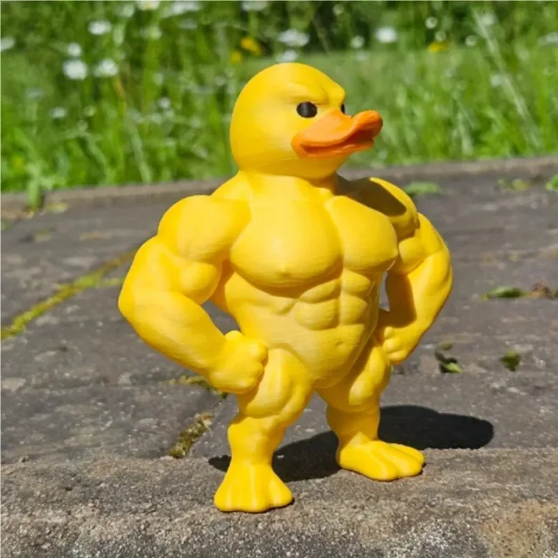 1pc Muscle Duck Statue, 3D Desktop Decor, Cute Whimsical Figurine for Bookshelf, Multifunctional Indoor/Outdoor Decoration
