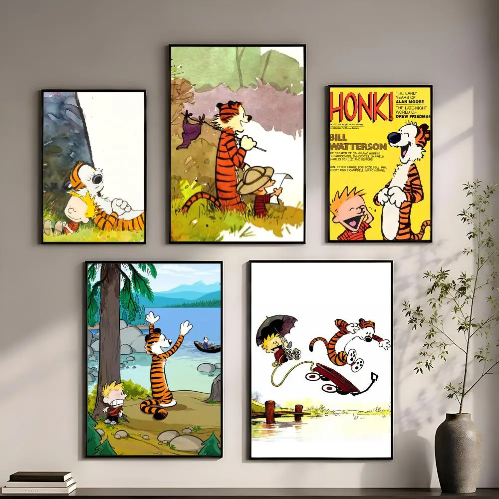 C-Calvin and H-Hobbes Poster Perfect Sticker Self Adhesive for Office Home Theater Wall Art Decor Fancy Gift