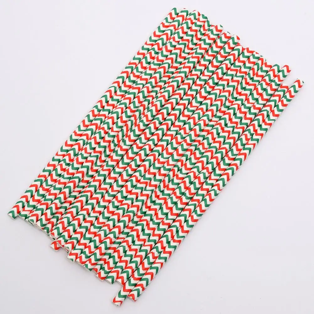 100 Pcs Great Christmas Paper Straws  Degradable Sturdy Xmas Paper Straws  Anti-deformed Christmas Paper Straws