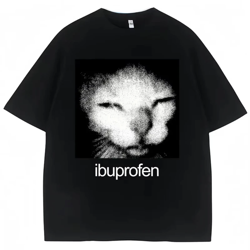 

Vintage Funny Ibuprofen Cat Meme Graphic T Shirt Men Women Humor Fashion T Shirts Casual Streetwear T-shirts