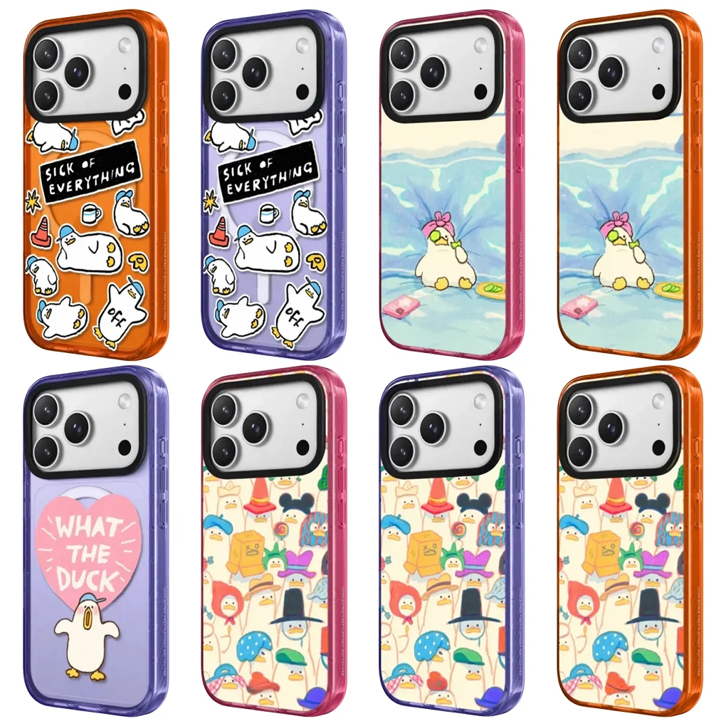 

Cartoon Duck Orange Pink Purple Acrylic Border Phone Cover for IPhone 12 13 14 15 16 17 Pro Max Case for IPhone 17 Air