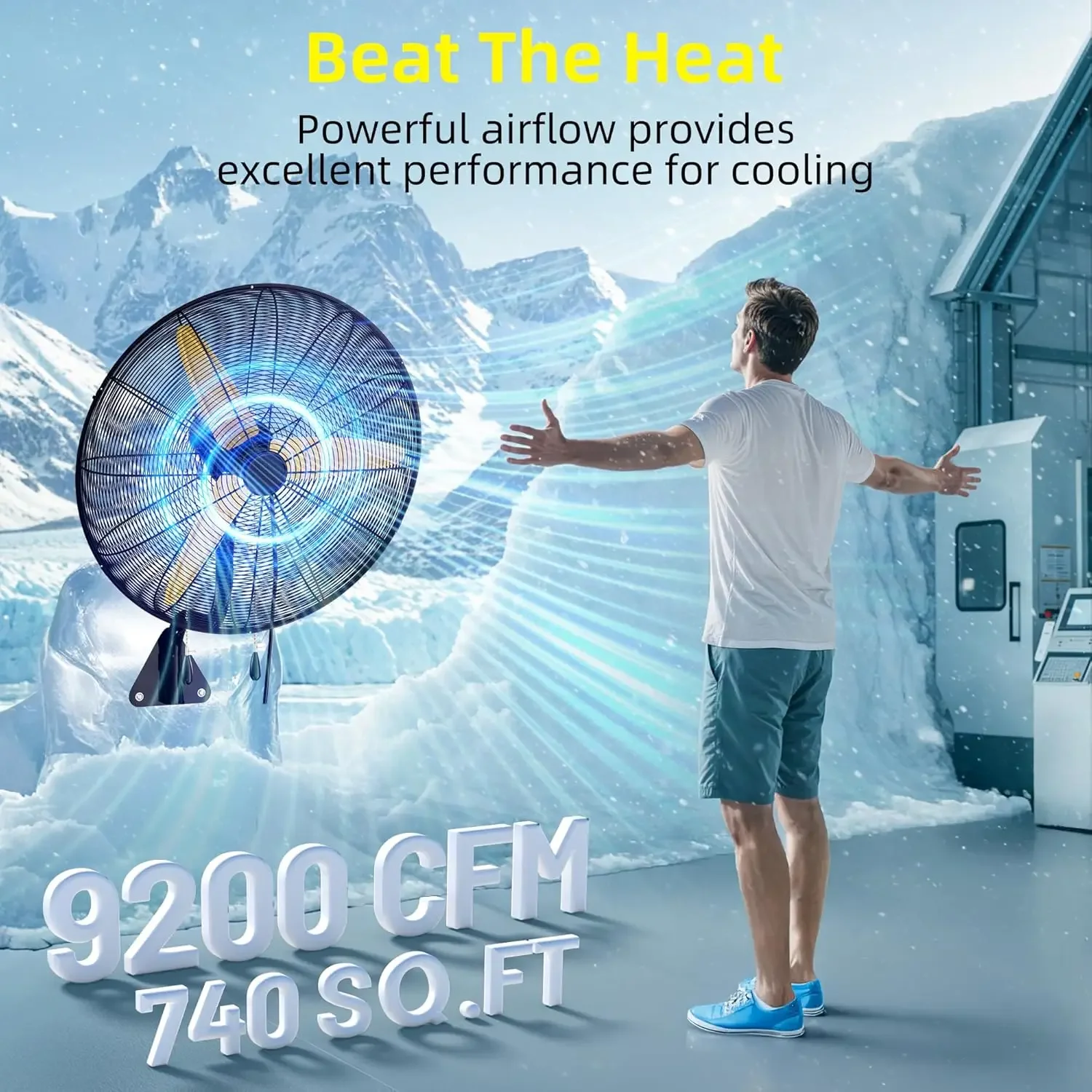 [عالية الجودة، صفقة ساخنة! ]مروحة تثبيت على الحائط في الهواء الطلق مع 3 سرعات، مراوح صناعية عالية السرعة 9200 CFM مع شفرات ألومنيوم، He