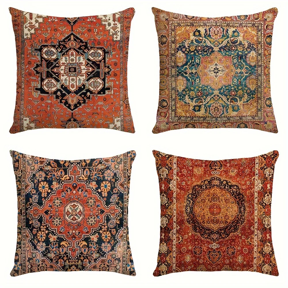 

Carpet Pattern Pillow Covers Orange Red Ethnic Design Decorative Cushion Covers for Sofa Bed Couch Livingroom Outdoor Home Decor