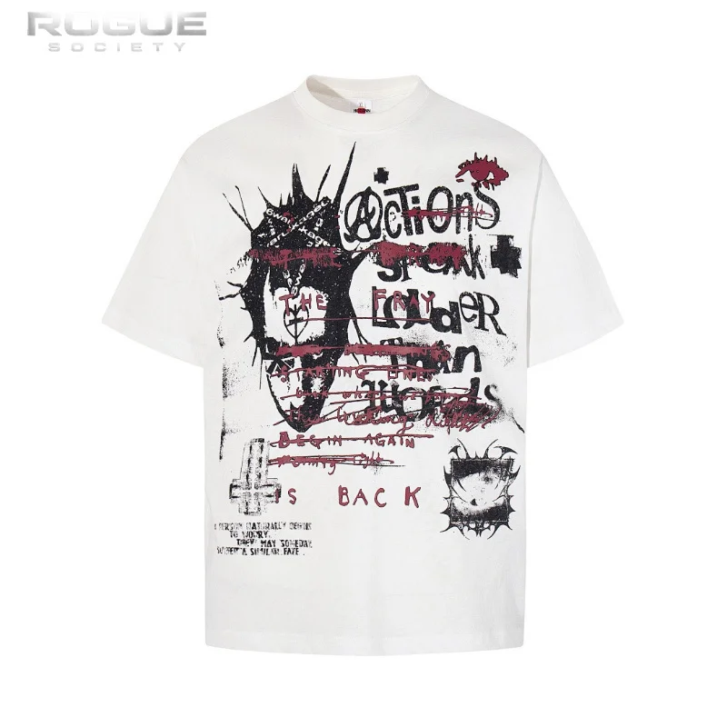 Emo Style Short Sleeve Casual Tops Y2k Aesthetic Tees Grunge Punk Graphic Print Men Oversized Tshirt Dark Alt Streetwear Gothic