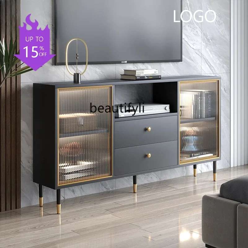 Q181  Ultra-Thin TV Bench for Bedroom High Simple Modern Small Apartment Living Room TV Stand Floor New Walnut Color