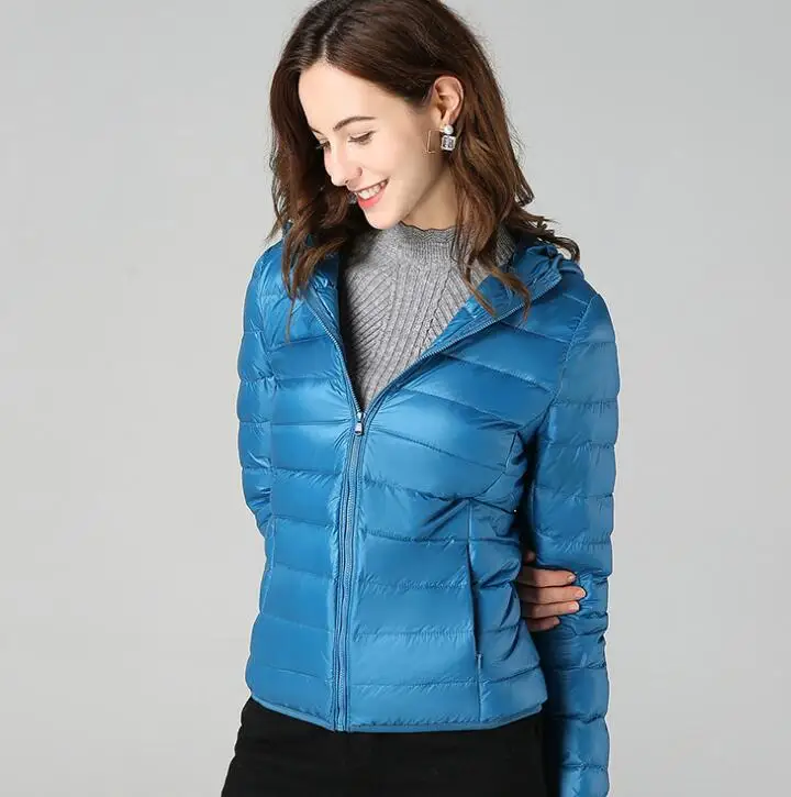 Woman's Ultra Light Winter White Duck Down Jacket Women Lightweight Padded Female Jacket Slim female Hooded Coat