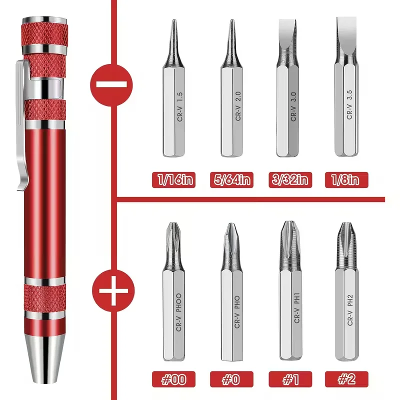 8-in-1 Aluminum Alloy Screwdriver Pen - Changeable Bits For Easy Repairs & Disassembly