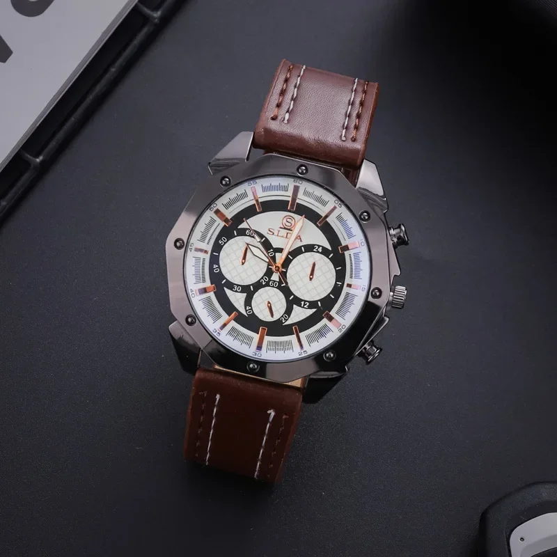 

Niche temperament men's watch Leather Large dial all-match Simple style Men's genuine quartz watch for Daily life