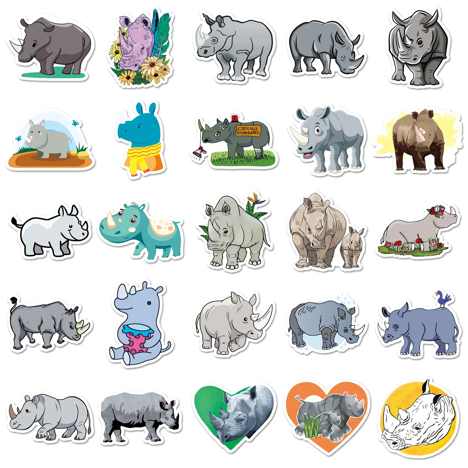 50 قطعة الكرتون الكركدن الحيوان ملصق لطيف متعة الكتابة على الجدران ملصق مضاد للمياه لعبة هدية DIY بها بنفسك كوب ماء صندوق أدوات مكتب سجل القصاصات مذكرات