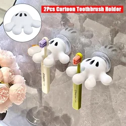 2Pcs Toothbrush Holder Cartoon Nail-Free Hook Toothbrush Rack Wall Mounted Storage Rack Bathroom Accessories