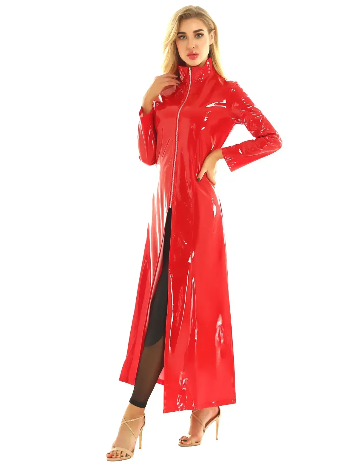 Giacca a vento in pelle PU collo alto donna cappotto Wetlook in PVC giacca a maniche lunghe Ladies Clubwear Zip Costume Pole Dancing New Custom