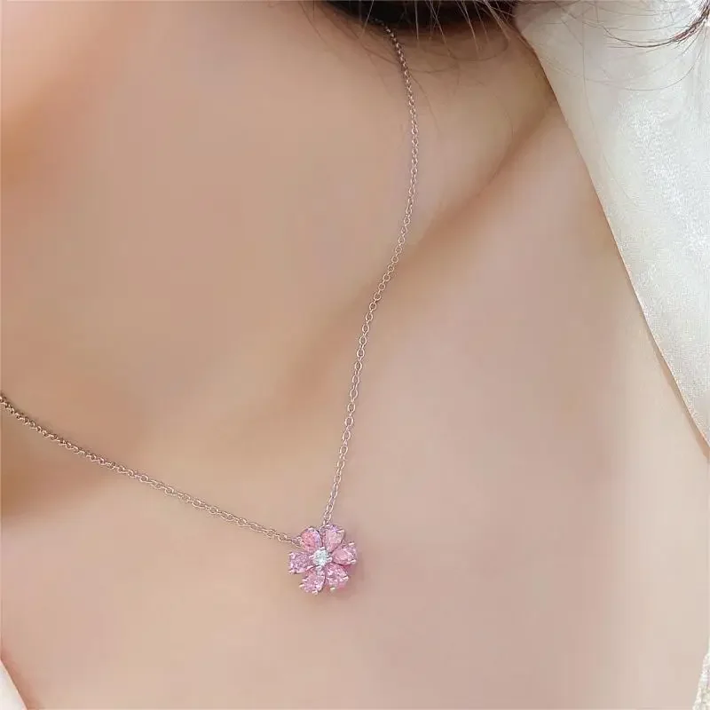 RUIF 2024 Hot Sale S925 Silver Necklace with Main Stone Pink Zircon – Perfect Gift for Women