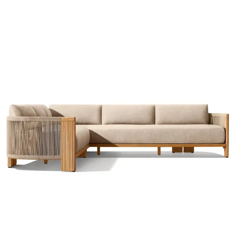 

Deluxe Outdoor Teak Sofa Set, Garden Furniture Bali Sofa L Shape All-Weather Rattan Teak Garden Combination Corner Sofa