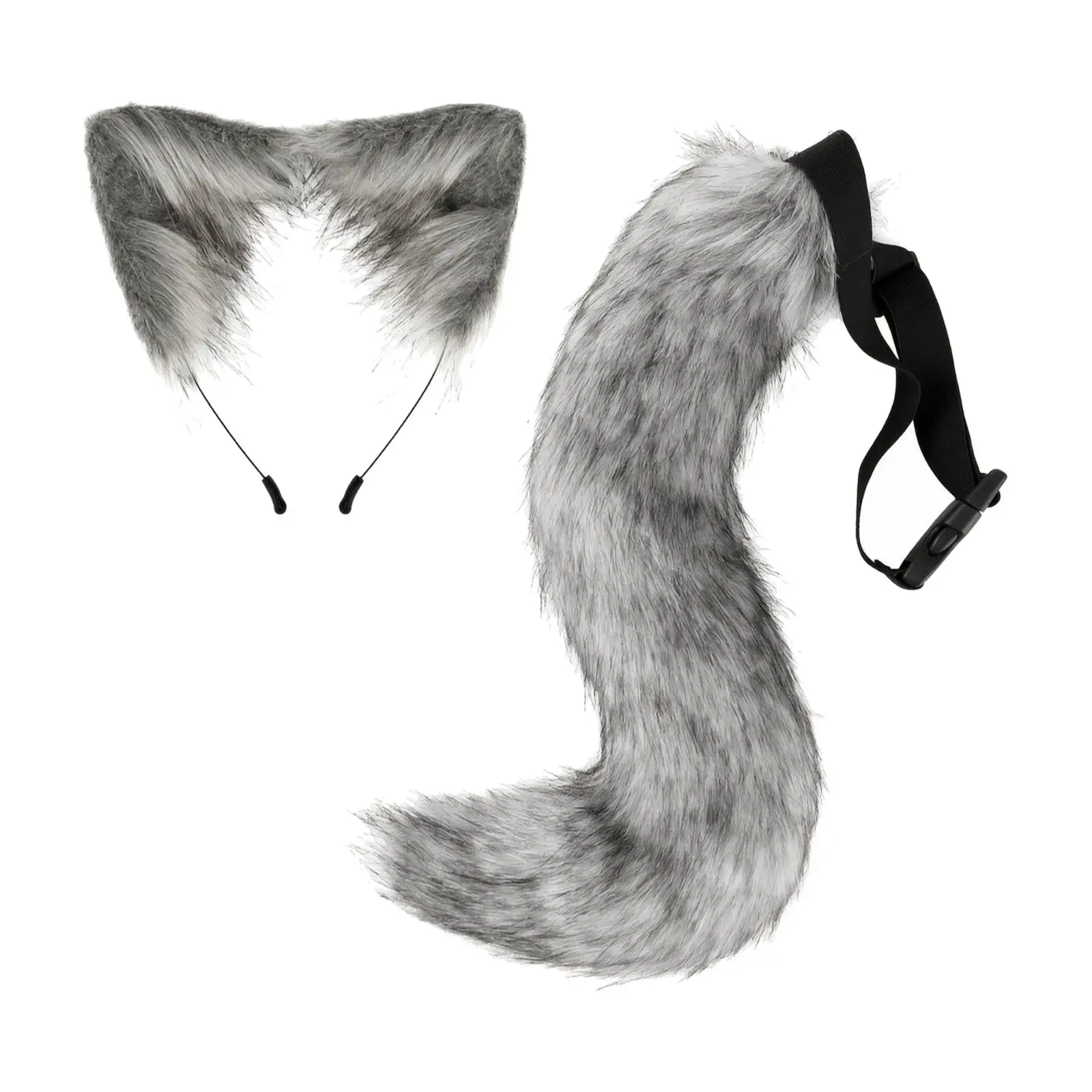 Faux-Decorative Tail Tail with Cat-Ear Headband Easy to Wear Feline-Tail Costume Accessory with Headband Soft for Costume