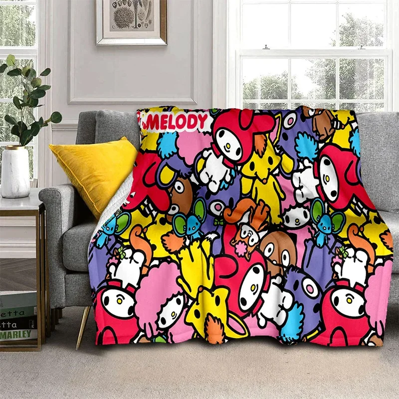 Melody Melo Cartoon Kawaii Sanrio Girl Gift Soft Flannel Blankets,Throw Blanket Comfortable Blanket for Beds Sofa Home Bedroom