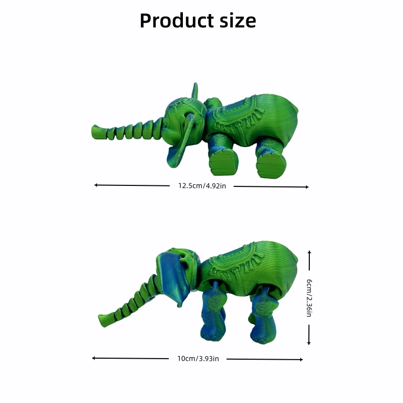 3/5 pieces set, 3D printed elephant figurine toy, with movable joints, can stand, lie down, home office decoration, party gift