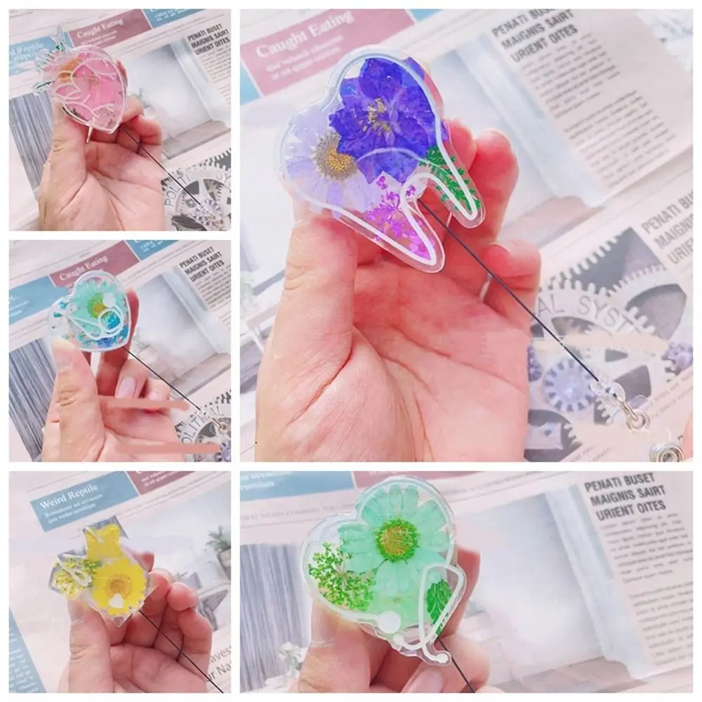 Carretel de flor seca com rotação 360, coração-forma, retrátil, com rotação de 360 polegadas