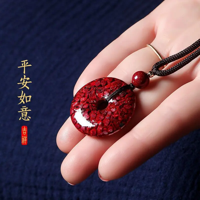 Natural Genuine Vermillion Cinnabar Miniatures Peace Buckle Pendant Souvenir Engraver Charms Amulets Mascots Fengshui Gift