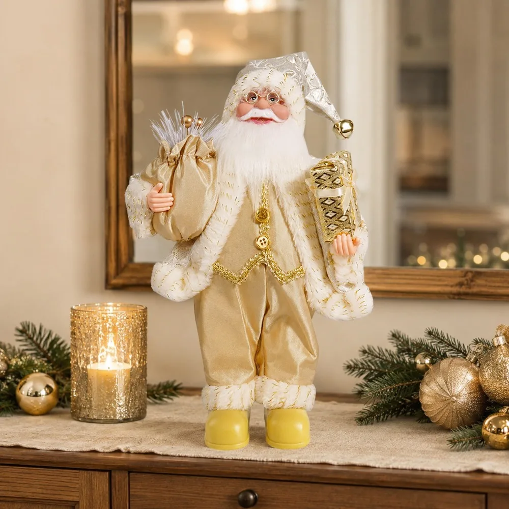 Golden Santa Claus Christmas Decorations, Collection Artistic Standing Elder Statue, Household Store Desktop Holiday Atmosphere