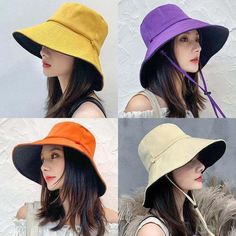 Folding Double Sided Sun Hat Bucket Hat Summer Sun Hat Ladies UV Protection