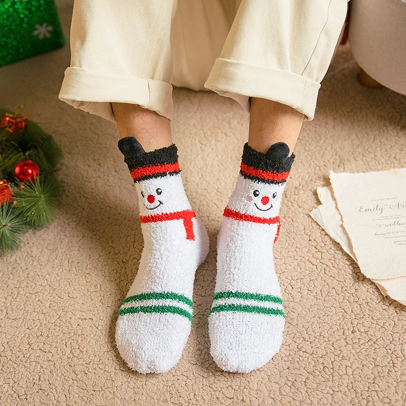 Christmas socks Autumn winter cartoon family Christmas socks gift box with coral velvet socks and velvet warm mid-tube floor soc