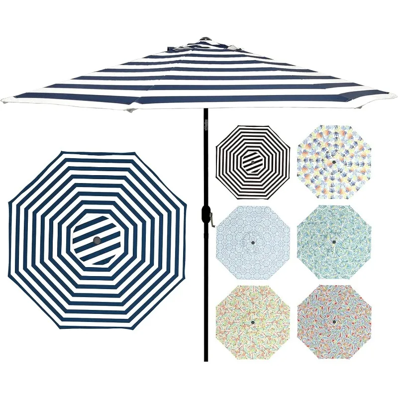 

9' Patio Umbrella Outdoor Printed Umbrella with Push Button Tilt and Crank for Table Market Garden Backyard Swimming Pool