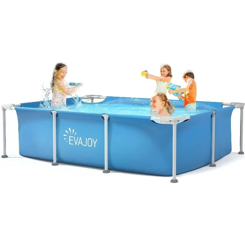 

Metal Frame Swimming Pool, Outdoor Rectangular Above Ground Pool with Steel Frame, Heavy-Duty PVC, Easy Assembly