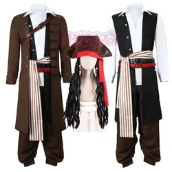 Movie Captain Jieke Sparrow Cosplay Costume Full Suit Set Halloween Party Performance Wear for Men Women Wig Cosplay Accessories