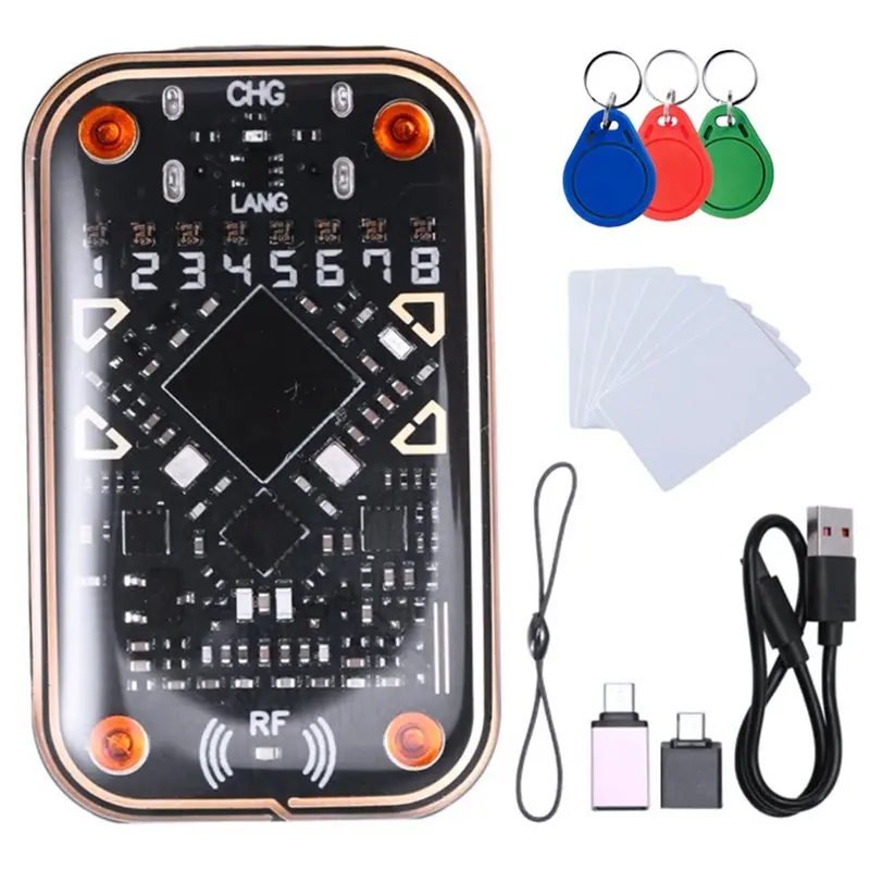 

ABSQ-Chameleon V2.0 125 кГц 13,56 МГц RFID смарт-чип-эмулятор NFC-декодер Дубликатор 3X UID-брелок + 7X UID-карты