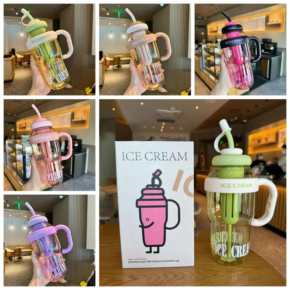 Milky Tea Cup with Straw Water Bottle with Handle PC Good-looking Sports Water Bottle Large Capacity 1200ml Lucky Belly Cup Home