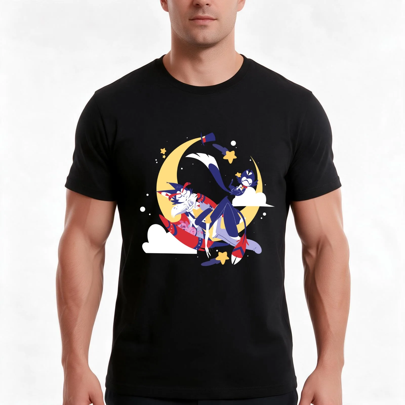 HuskerDust Moonlight Slumber (by SeelApproved) T-Shirt, Summer Casual Cotton Tee, Oversized Streetwear Tops, Unisex Men Women