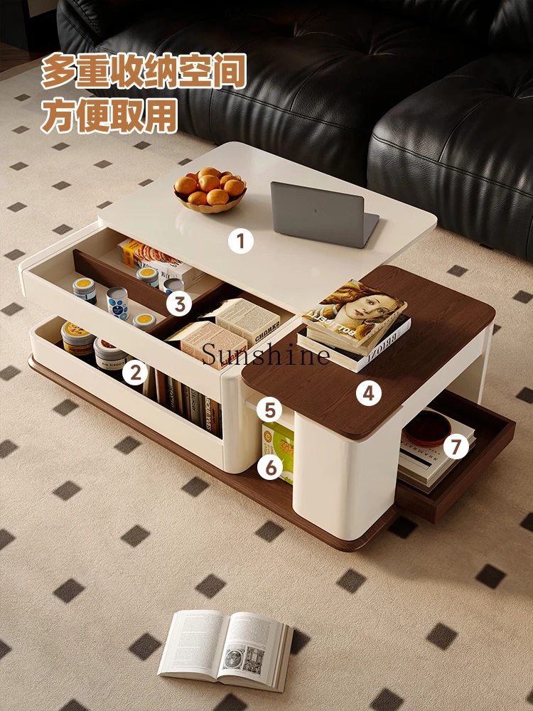 Retro style living room trolley lifting movable multi-functional storage small table