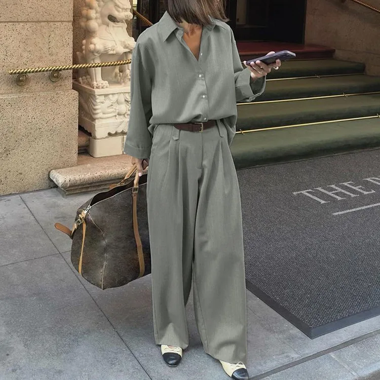 

Женский комплект Long Sve Irt And Pants, длинные брюки с высокой талией, модная рабочая одежда, комплект одежды для взрослых Four Seasons