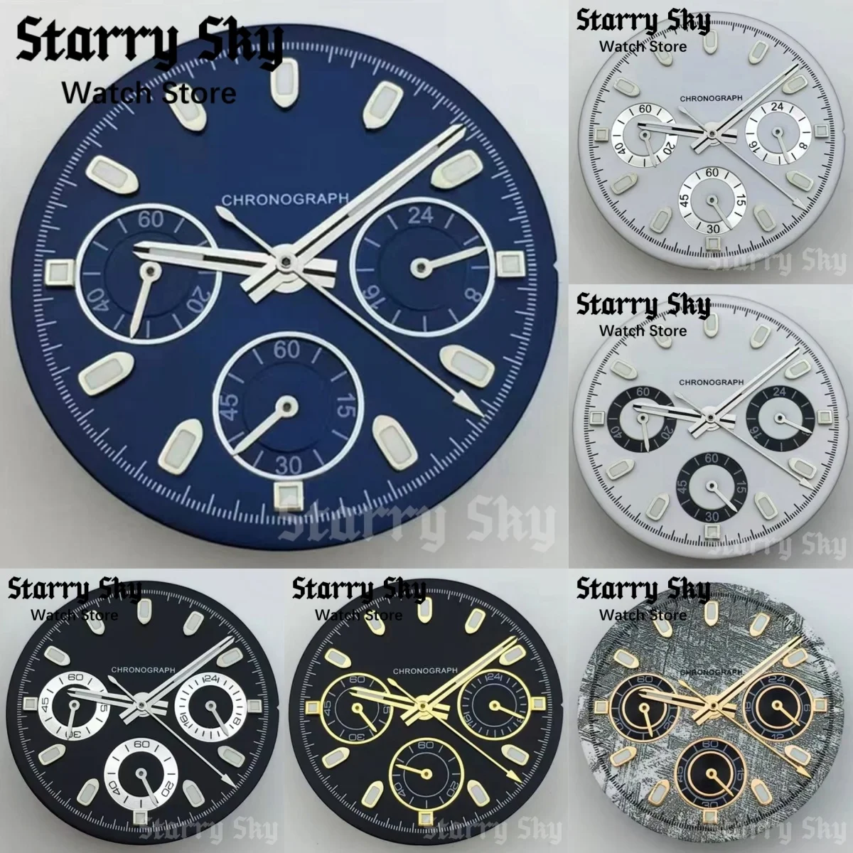 Starry Sky 30mm Black/Blue/Gray/White Watch Dial Watch Hands With Green Luminous Fits For VK63 Quartz Movement Watch Accessories