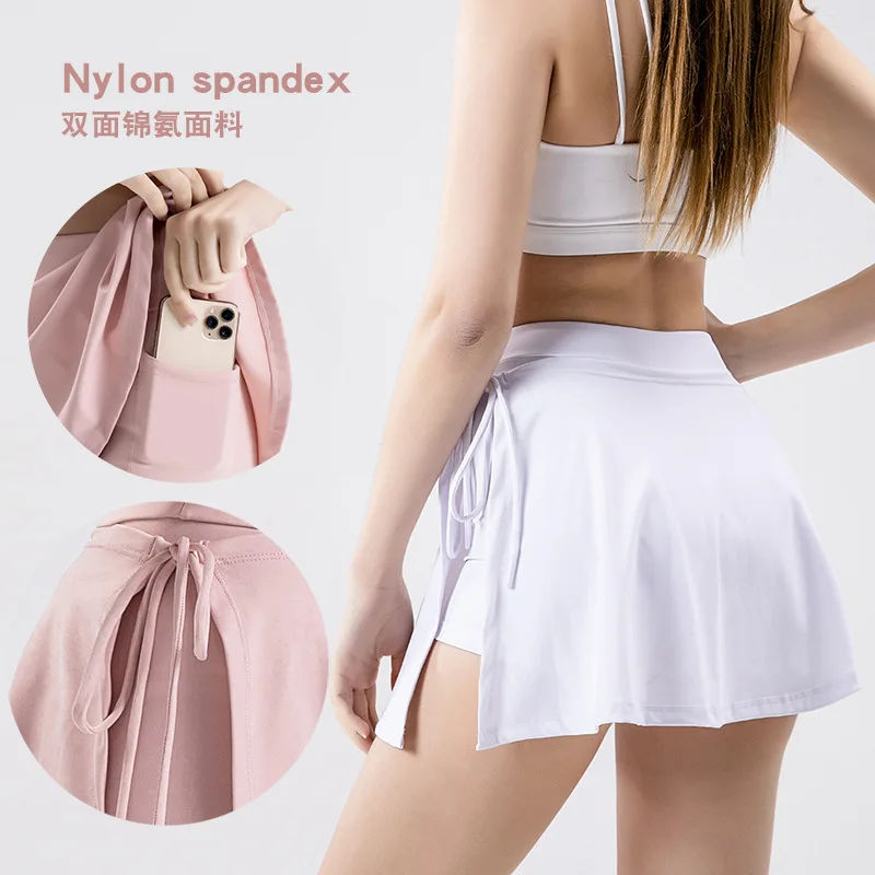 Sports Yoga Skirt Badminton Tennis Skirt Pants Half-body Quick Drying Pocket Skirt Side Split Strap Skirt Pants For Outwear New