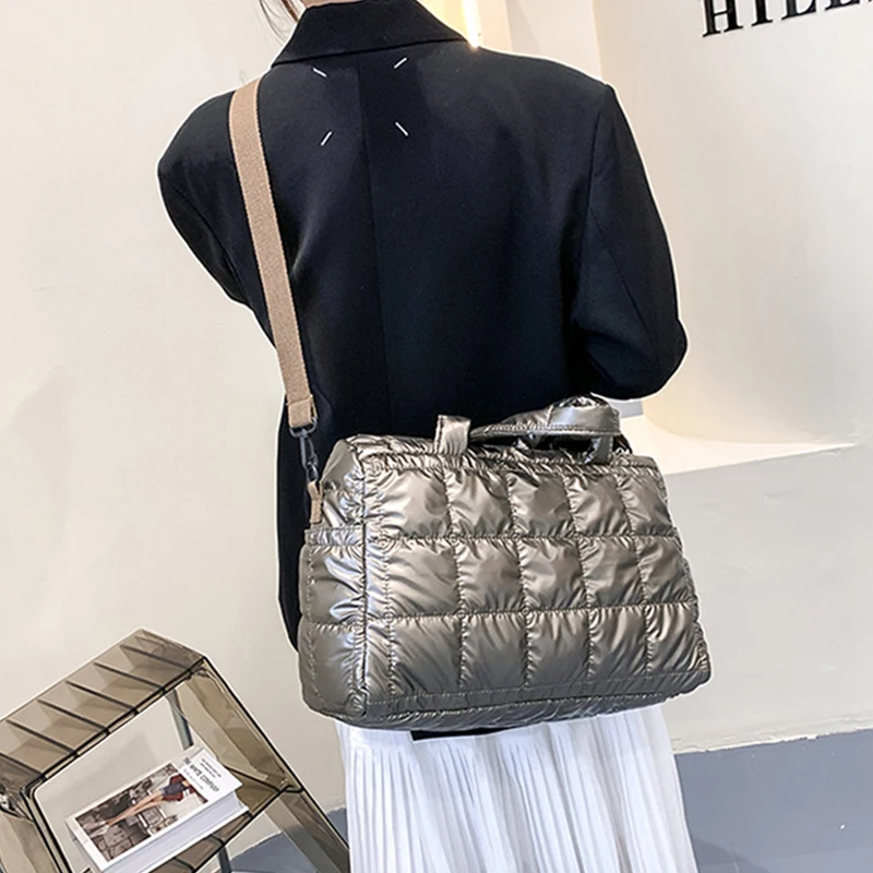 Yogodlns Luxus Raum Gepolsterte Baumwolle Handtasche Große Kapazität Schulter Tasche Wasserdichte Nylon Tasche Reise Unten Umhängetasche Geldbörse Bolsa – Detail 6