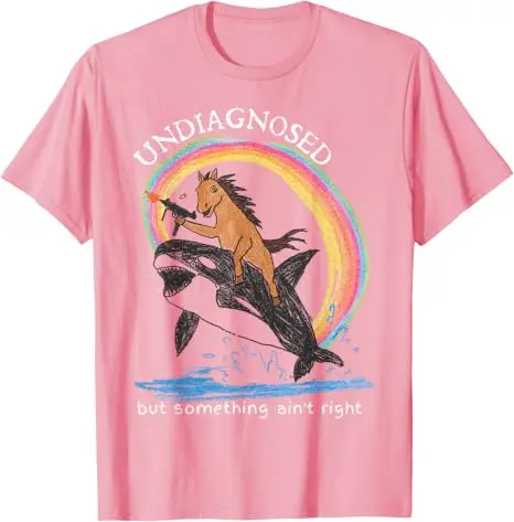 Nicht diagnostiziert, aber irgendetwas stimmt nicht Pferde reiten Wal Männer T-Shirt Y2k Kunstwerk Regenbogen Grafik Ästhetik Kleidung Mode T-Shirts – Detail 6